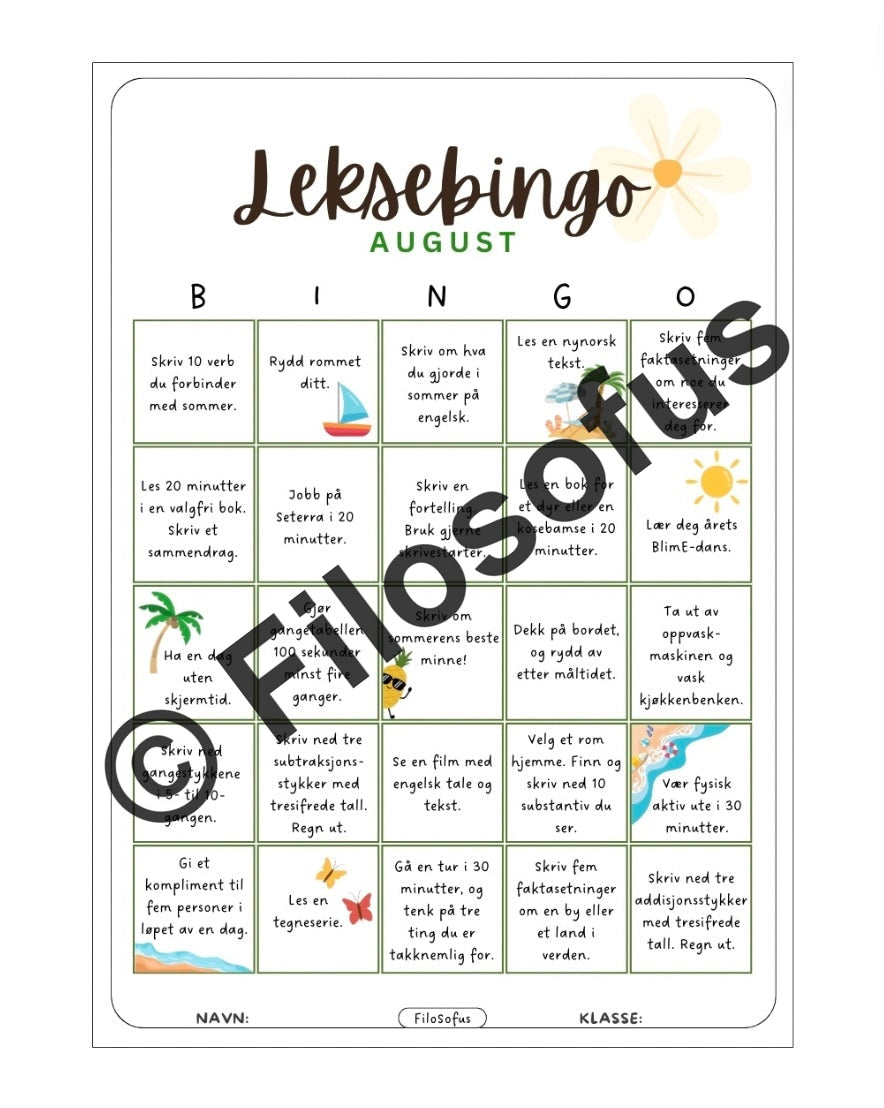 Leksebingo - august