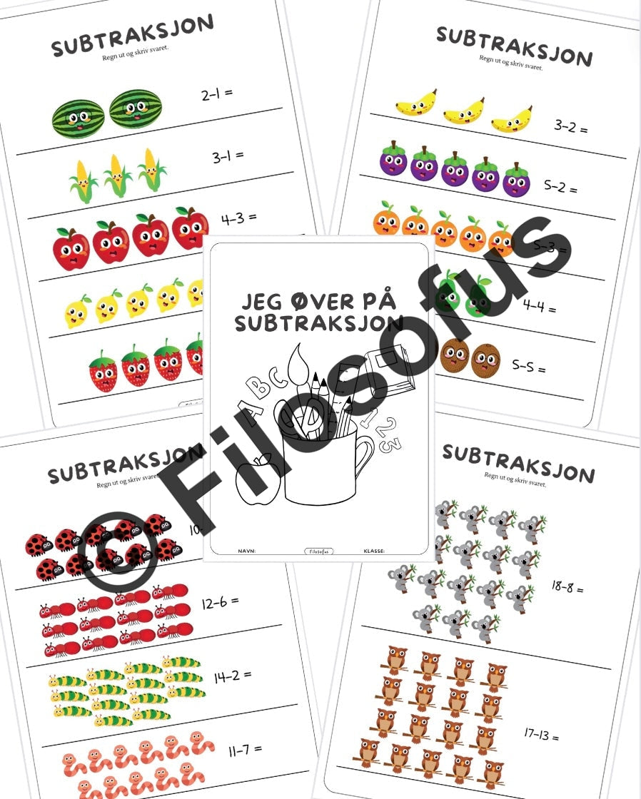 Jeg øver på subtraksjon - Hefte