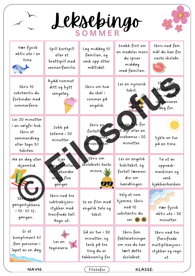 Leksebingo - sommer