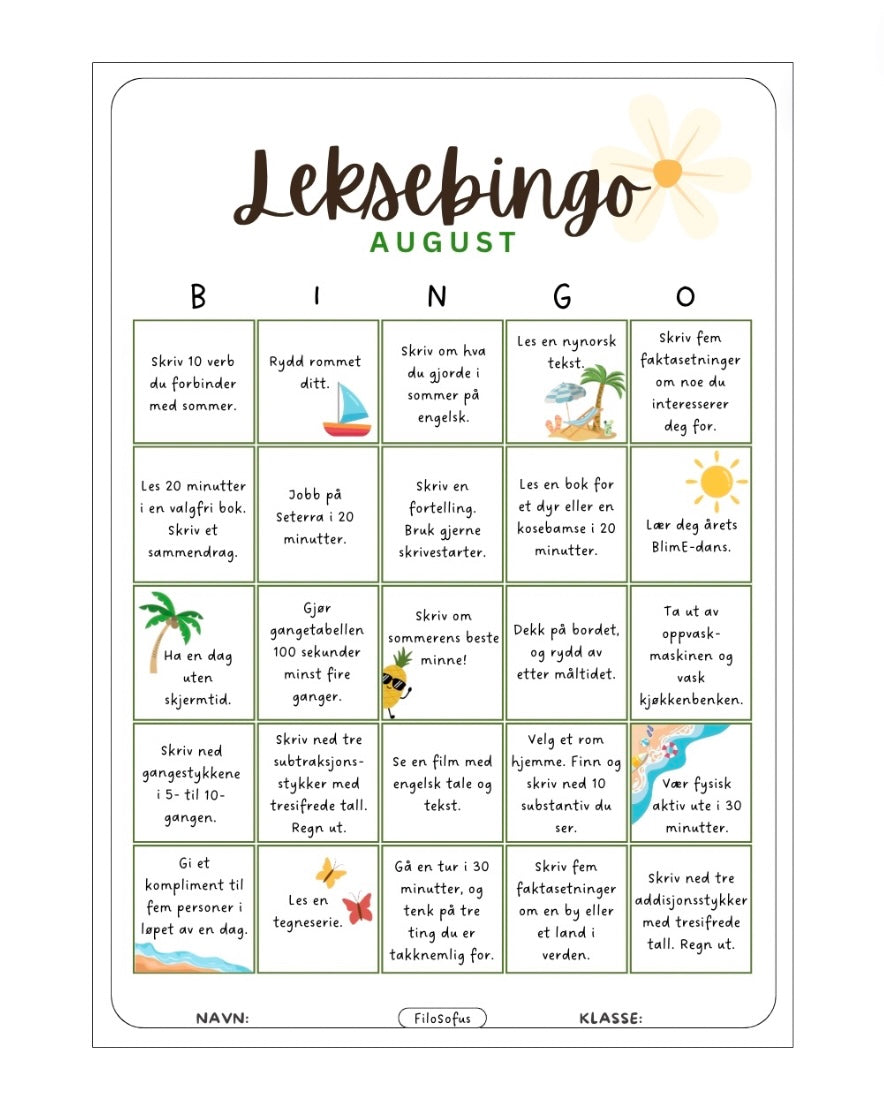 Leksebingo - august