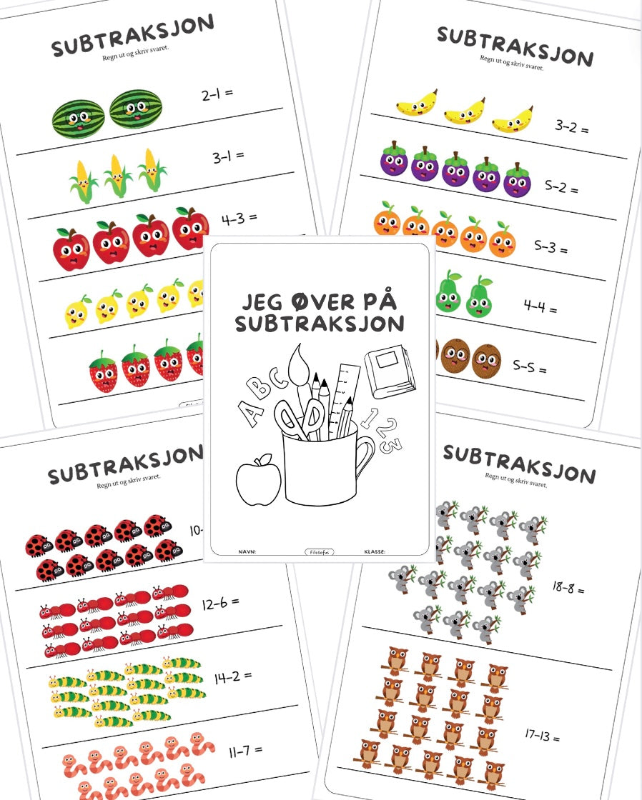 Jeg øver på subtraksjon - Hefte